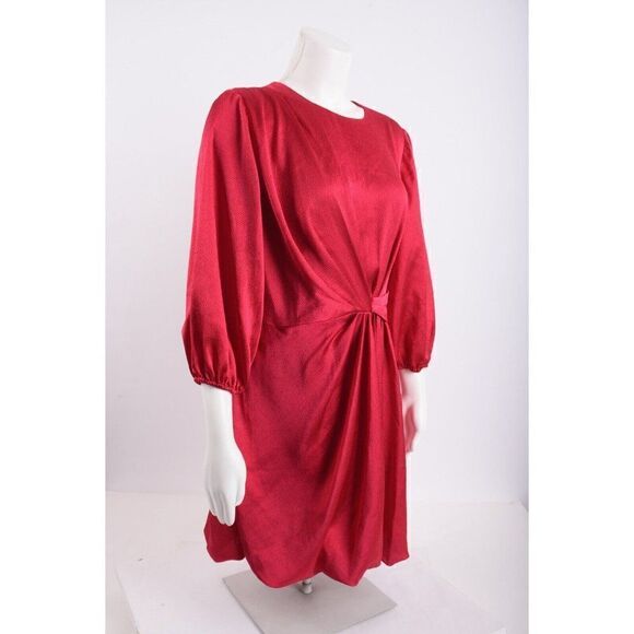 Ml Monique Lhuillier Womens Satin mini Dress Sz 10 Fuchsia Pink 3/4 Sleeve NWT - Picture 3 of 7